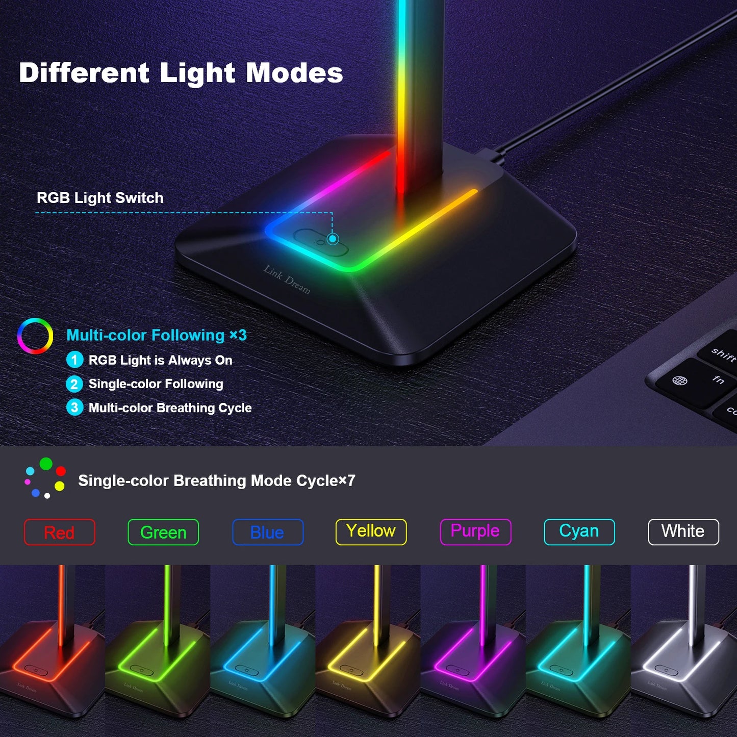 Soporte para auriculares New Bee Z8 RGB con 2 puertos USB, soporte de escritorio para auriculares de juegos, base de goma antideslizante