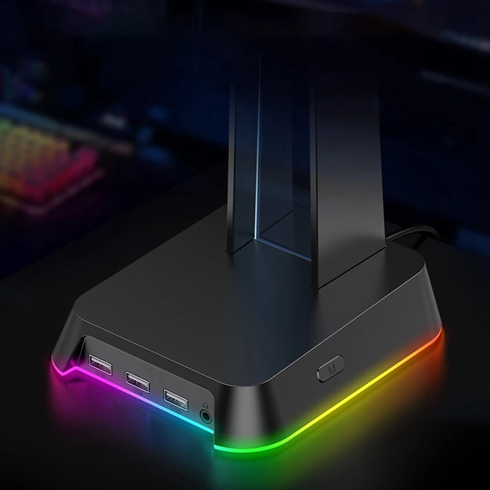 Soporte para Auriculares RGB con 3 puertos USB, es adecuado para auriculares para jugadores de PC Blanco