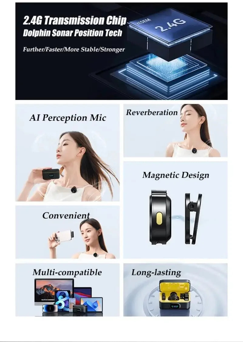 XinMic-Micrófono de solapa inalámbrico Lavalier, cancelación de ruido, juego en vivo, iPhone, iPad, Android, teléfono tipo C, grabación al aire libre, entrevista, PC