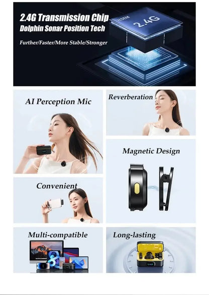 XinMic-Micrófono de solapa inalámbrico Lavalier, cancelación de ruido, juego en vivo, iPhone, iPad, Android, teléfono tipo C, grabación al aire libre, entrevista, PC