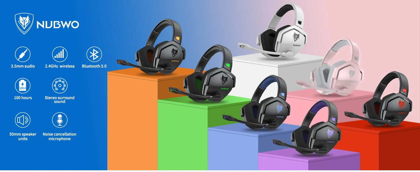 Auriculares inalámbricos duales para juegos NUBWO G06 con micrófono para PS5, PS4, PC, dispositivos móviles, Switch, auriculares para juegos Bluetooth 5.3 de 2,4 GHz