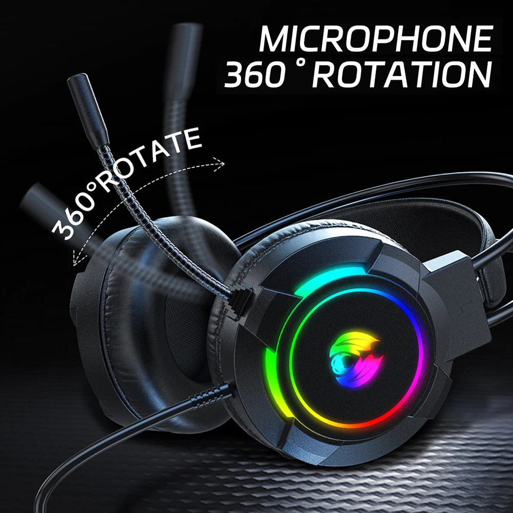 Auriculares estéreo para jugadores RGB con sonidos graves envolventes, reducción activa de ruido, micrófono para PC