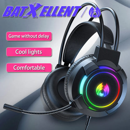 Auriculares estéreo para jugadores RGB con sonidos graves envolventes, reducción activa de ruido, micrófono para PC